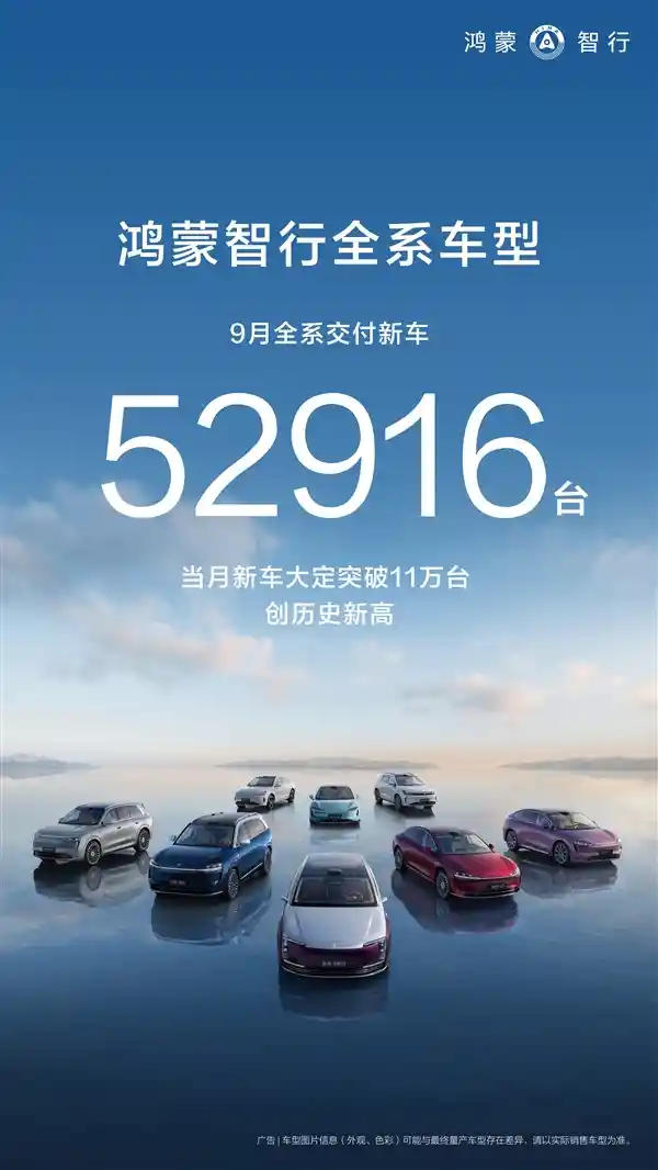 鸿蒙智行单月交付破五万，累计交付突破95万台创历史新高