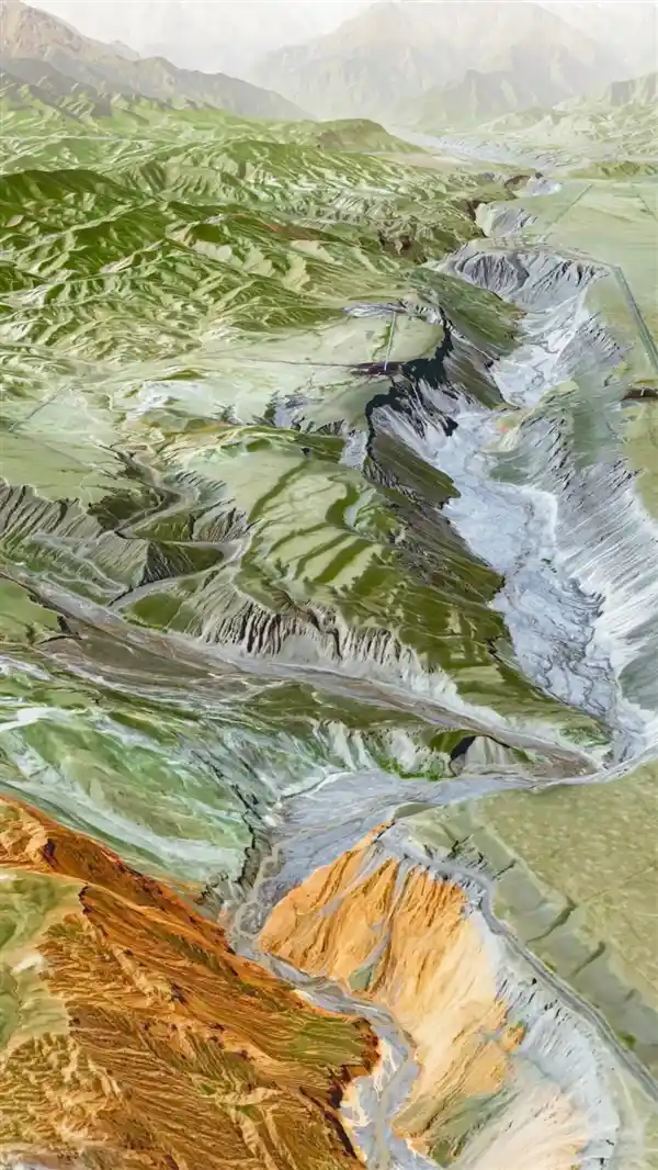 七彩秘境现新疆:卫星视角下的安集海大峡谷惊艳亮相
